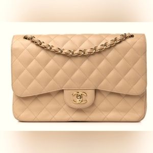 Designer inspired Caviar Quilted Jumbo Double Flap Beige Clair